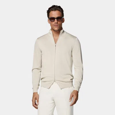 Suitsupply Light Brown Zip Cardigan In White