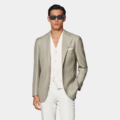 Suitsupply Light Green Herringbone Relaxed Fit Roma Blazer