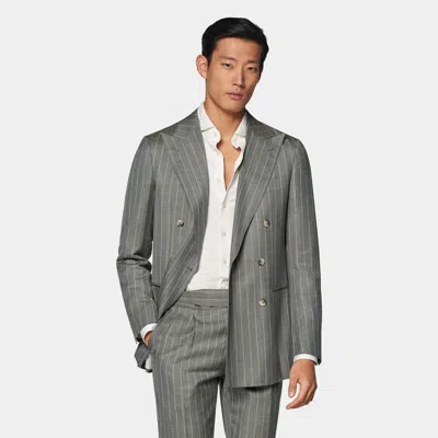 Suitsupply Light Green Striped Tailored Fit Havana Suit In Gray