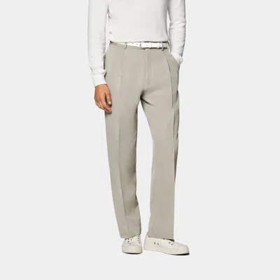 Suitsupply Light Green Wide Leg Straight Duca Pants In Gray