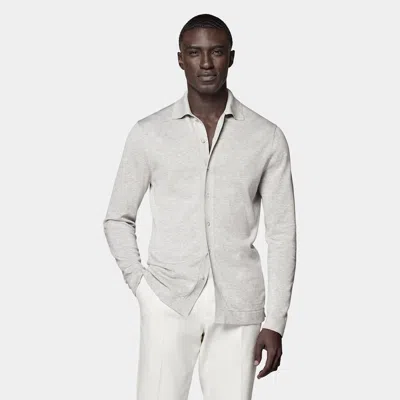 Suitsupply Light Grey Long Sleeve Polo Cardigan In Gray