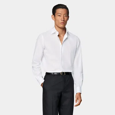 Suitsupply Light Grey Striped Poplin Tailored Fit Shirt In White