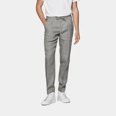 Suitsupply Light Grey Striped Slim Leg Tapered Ames Pants In Neutral