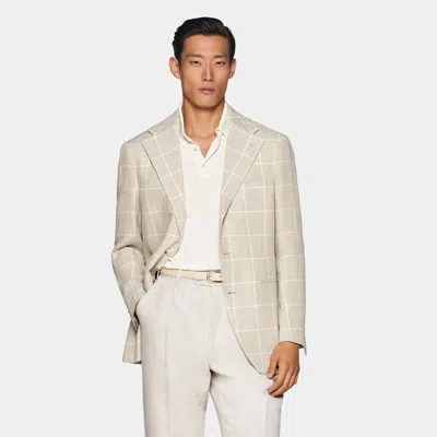 Suitsupply Light Taupe Checked Relaxed Fit Roma Blazer In Neutral