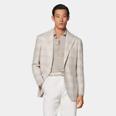 Suitsupply Light Taupe Checked Relaxed Fit Roma Blazer In Gray