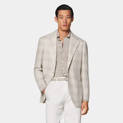 Suitsupply Light Taupe Checked Relaxed Fit Roma Blazer In Neutral