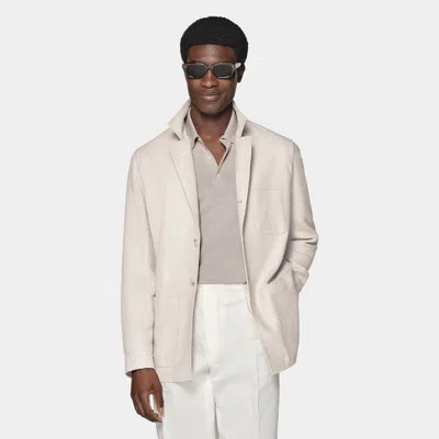 Suitsupply Light Taupe Relaxed Fit Shirt-jacket In White
