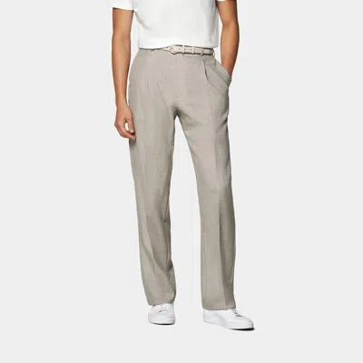 Suitsupply Light Taupe Wide Leg Straight Pants