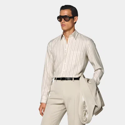 Suitsupply Light Yellow Striped Lyocell Shirt