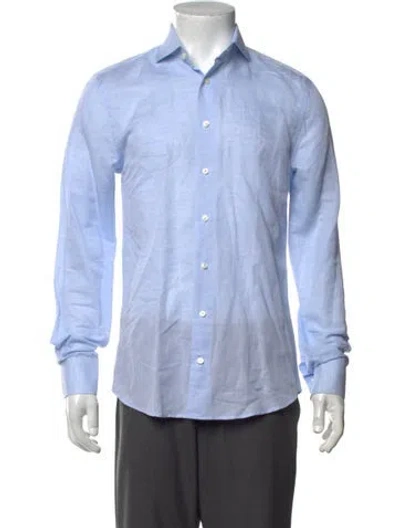 Pre-owned Suitsupply Linen Long Sleeve Dress Shirt In Blue