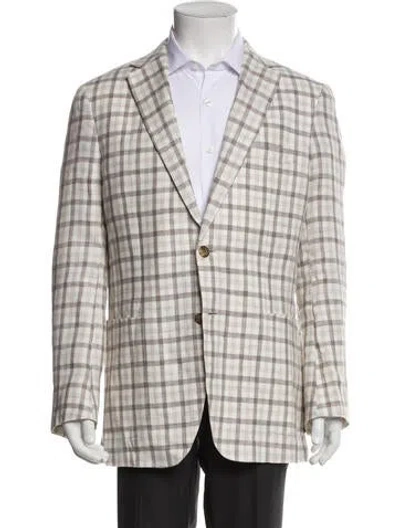 Pre-owned Suitsupply Linen Plaid Print Blazer In Neutral