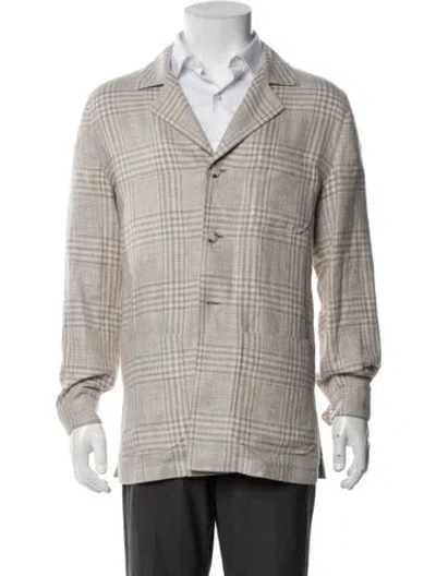 Pre-owned Suitsupply Linen Plaid Print Jacket In Grey