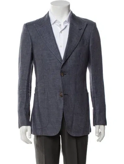 Pre-owned Suitsupply Linen Tweed Pattern Blazer In Blue