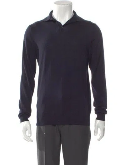 Pre-owned Suitsupply Merino Wool Crew Neck Polo Sweater In Blue