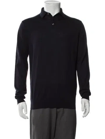 Pre-owned Suitsupply Merino Wool Mock Neck Polo Sweater In Blue
