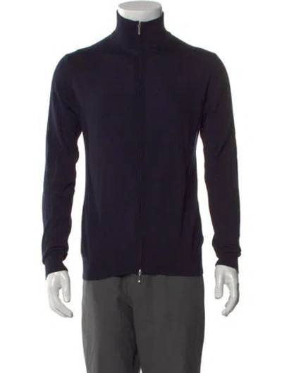 Pre-owned Suitsupply Merino Wool Turtleneck Cardigan In Blue