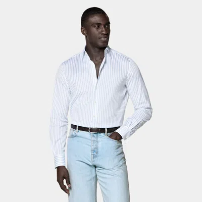 Suitsupply Mid Blue Striped Classic Collar Shirt