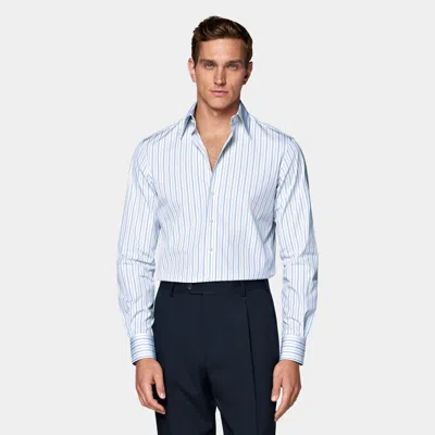 Suitsupply Mid Blue Striped Point Collar Shirt