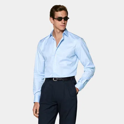 Suitsupply Mid Blue Striped Widespread Collar Shirt