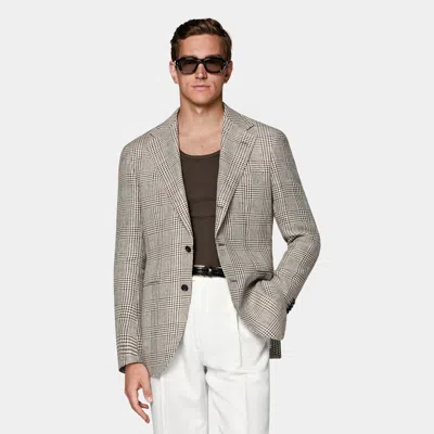 Suitsupply Mid Brown Checked Relaxed Fit Roma Blazer In Gray