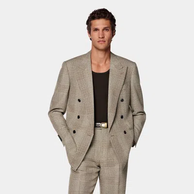 Suitsupply Mid Brown Checked Relaxed Fit Roma Suit