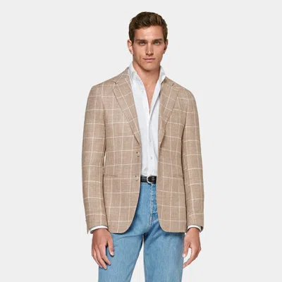 Suitsupply Mid Brown Checked Tailored Fit Havana Blazer In Neutral