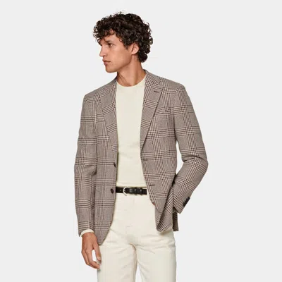 Suitsupply Mid Brown Checked Tailored Fit Havana Blazer In Gray