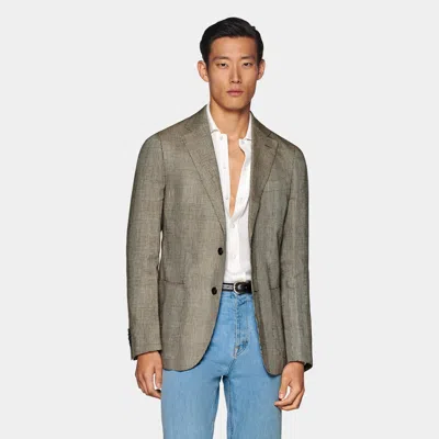 Suitsupply Mid Brown Checked Tailored Fit Havana Blazer