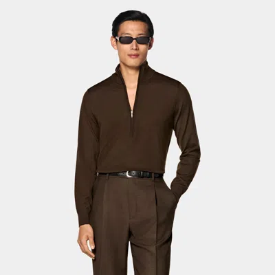 Suitsupply Mid Brown Merino Half Zip