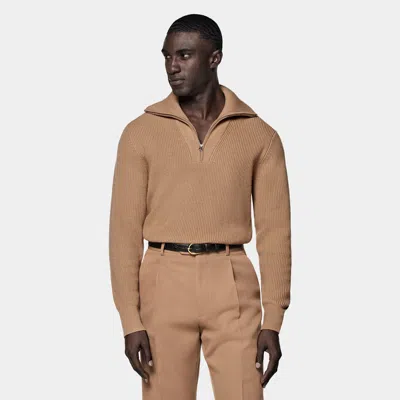 Suitsupply Mid Brown Ribbed Half Zip