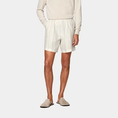 Suitsupply Mid Brown Striped Straight Leg Shorts In White