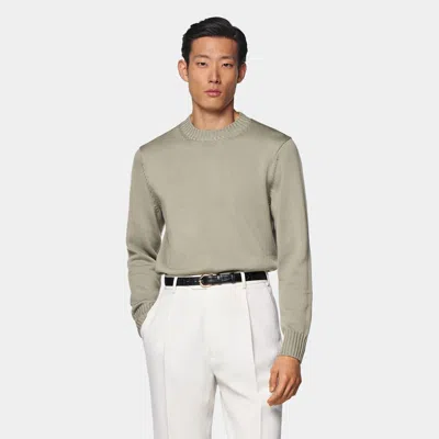 Suitsupply Mid Green Merino Crewneck In Neutral