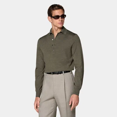 Suitsupply Mid Green Merino Long Sleeve Polo
