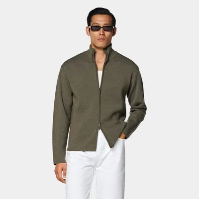 Suitsupply Mid Green Merino Zip Cardigan