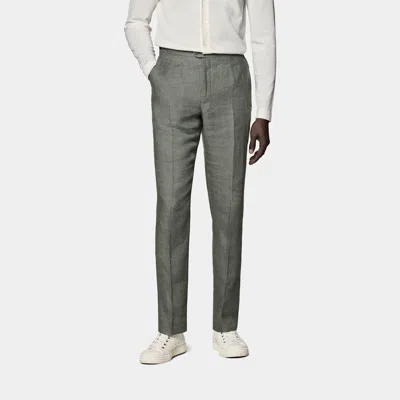 Suitsupply Mid Green Slim Leg Straight Pants In Gray