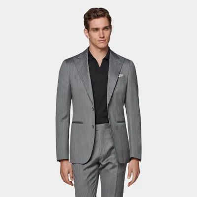 Suitsupply Mid Grey Herringbone Tailored Fit Havana Suit In Gray