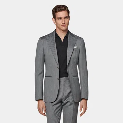 Suitsupply Mid Grey Herringbone Perennial Tailored Fit Havana Suit