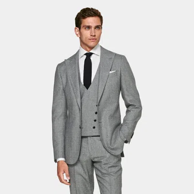 Suitsupply Mid Grey Houndstooth Three-piece Tailored Fit Havana Suit In Gray