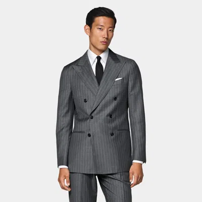 Suitsupply Mid Grey Striped Tailored Fit Havana Suit In Gray