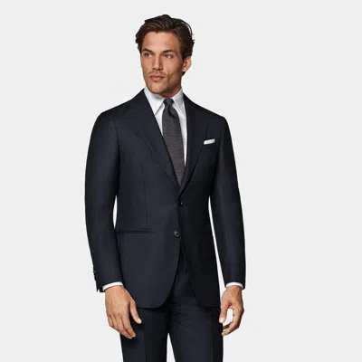 Suitsupply Navy Bird's Eye Havana Suit Jacket In Black