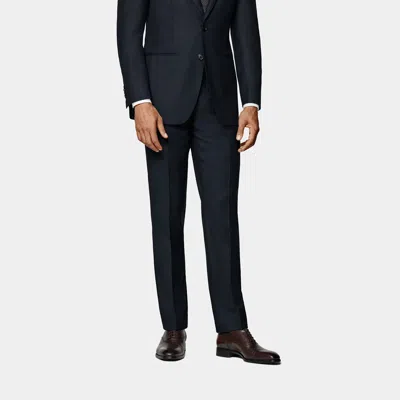 Suitsupply Navy Bird's Eye Slim Leg Straight Suit Pants In Black