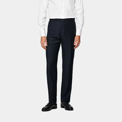 Suitsupply Navy Bird's Eye Straight Leg Suit Trousers In Blue