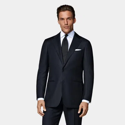 Suitsupply Navy Bird's Eye Tailored Fit Havana Suit Jacket