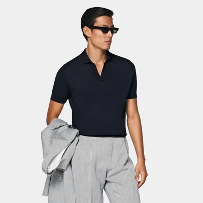 Suitsupply Navy Buttonless Polo In Blue