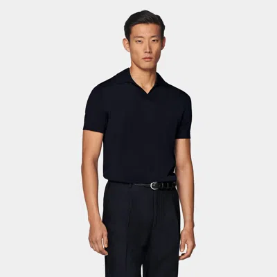 Suitsupply Navy Buttonless Polo Shirt In Black