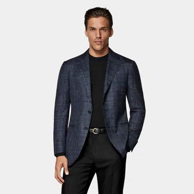 Suitsupply Navy Checked Tailored Fit Havana Blazer In Blue