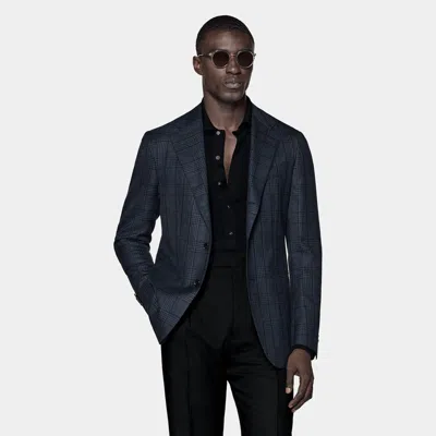 Suitsupply Navy Checked Tailored Fit Havana Blazer In Black