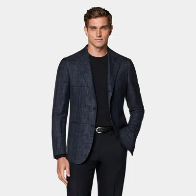 Suitsupply Navy Checked Tailored Fit Havana Blazer