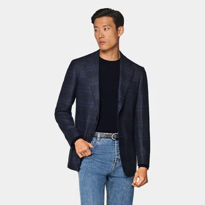 Suitsupply Navy Checked Tailored Fit Havana Blazer