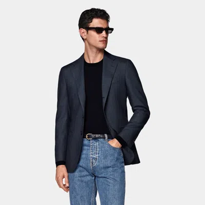 Suitsupply Navy Checked Tailored Fit Havana Blazer In Blue